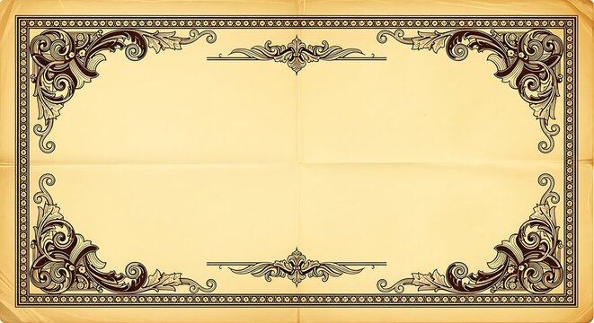 Elegant Vintage Ornate Frame on Old Paper Texture Background.