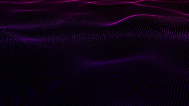 Ethereal waves ripple with violet light against a dark void. Faint lines pulse like energy, flowing in hypnotic motion. Silent, digital beauty evokes calm and mystery. Ideal for abstract designs