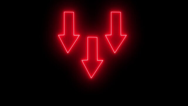 Neon red up arrow icon animation on black background .red up Arrow Icon Animation with Transparent Alpha Channel - 4K video animation.
