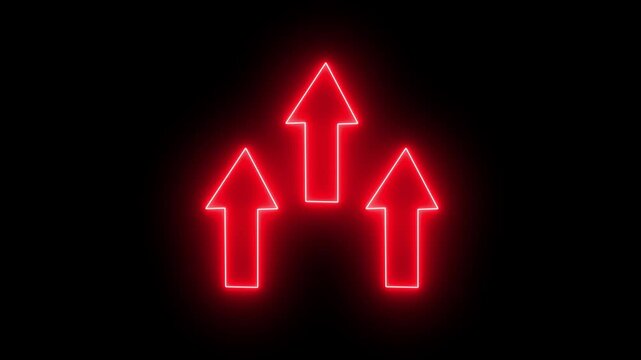 Neon red up arrow icon animation on black background .red up Arrow Icon Animation with Transparent Alpha Channel - 4K video animation.