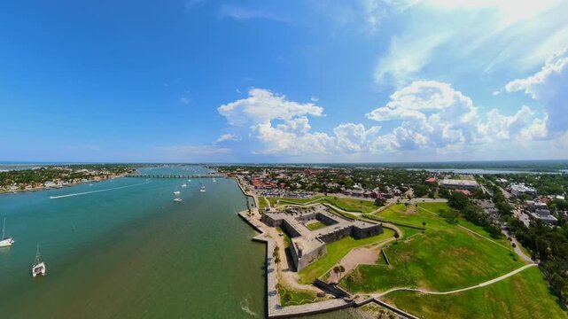 Aerial stock video Castillo De San Marcos St Augustine Florida 2026