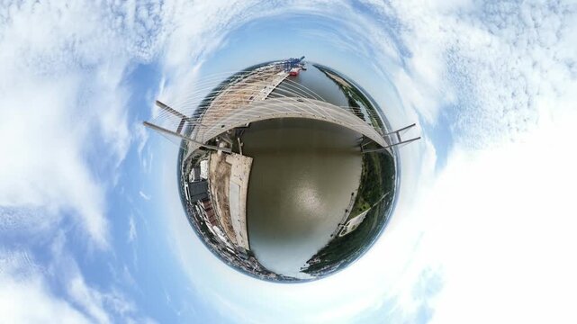 Aerial tiny planet Savannah Georgia port authority cargo ship cranes