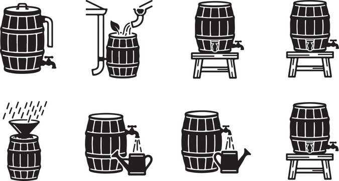 Vintage wooden barrel beer brewing and fermentation process illustration Vector