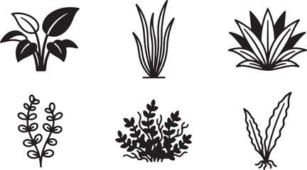Simple black and white mint leaves with stems illustration Vector © Rohan