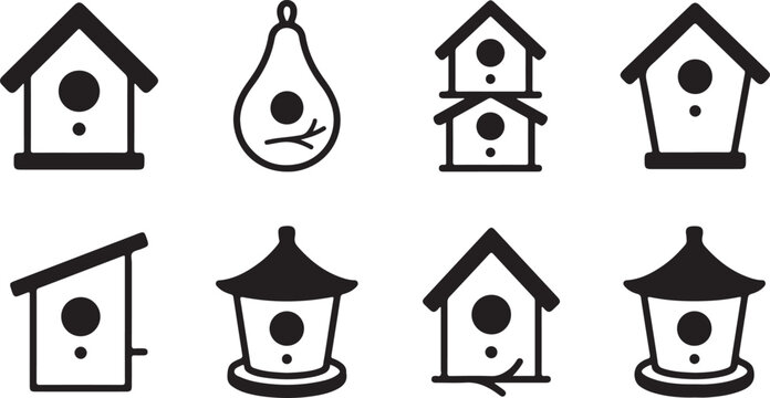 Collection of stylish birdhouse designs and bird icons Vector