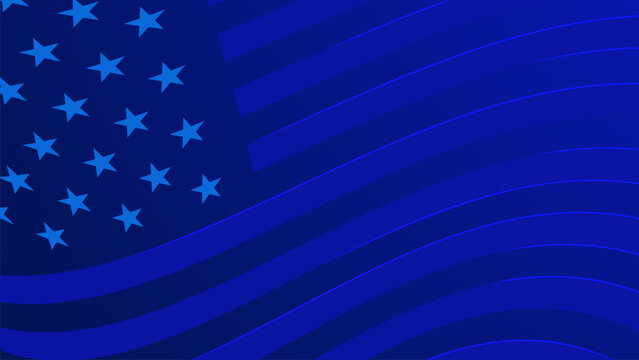 Abstract Blue American Flag Background with Wavy Stripes and Stars