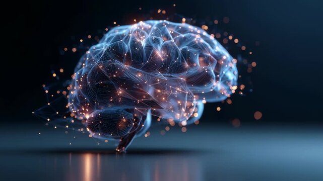 A digital brain with illuminated neural pathways represents AI, machine learning, and futuristic technology. The image conveys innovation, intelligence, and scientific advancement