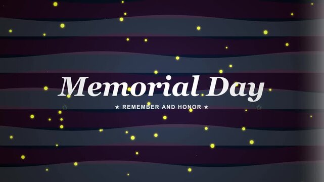 Memorial Day text animation on patriotic wavy background with particles