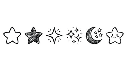 Hand Drawn Star and Moon Clipart Vector Set for Cute Celestial Designs © azad