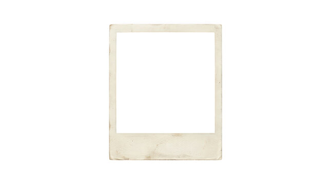 Old vintage polaroid photo frame with worn texture isolated on transparent background