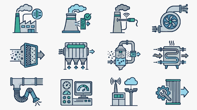 Modern Industrial Process and Smart Technology Integration Illustrated with Colorful Icons with high quality professional line art symbols for modern creative design and digital branding projects