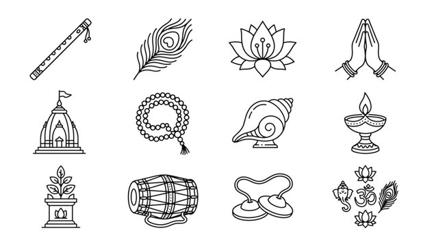 Indian Spiritual Monoline Web Icon Pack