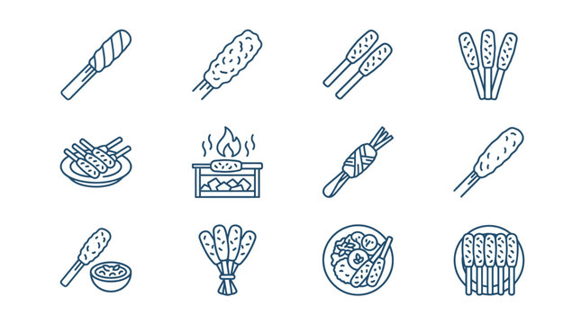 Grilled corn on the cob street food icons.