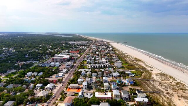 Aerial drone  video St Augustine Beach approaching Anastasia State Park 4k