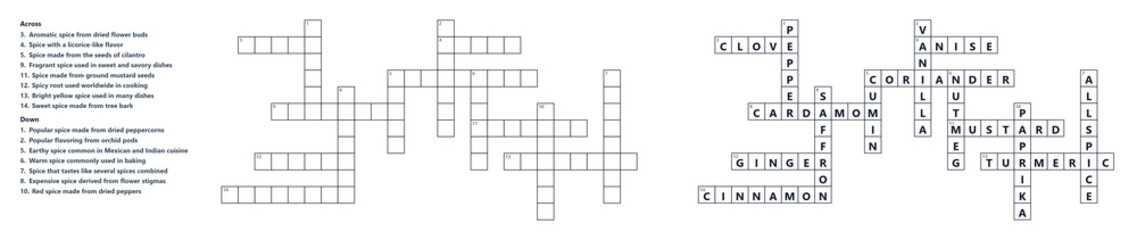 Obraz premium Spices Crossword Educational Worksheet
