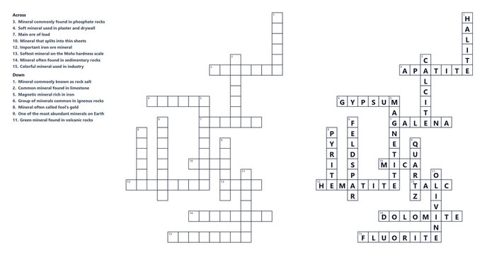 Minerals Crossword Educational Worksheet