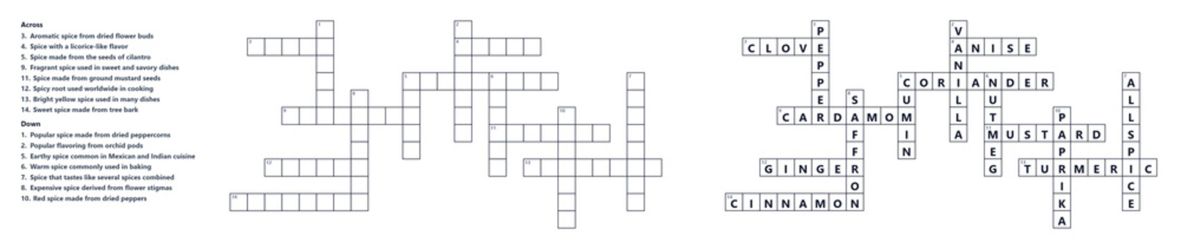 Spices Crossword Educational Worksheet