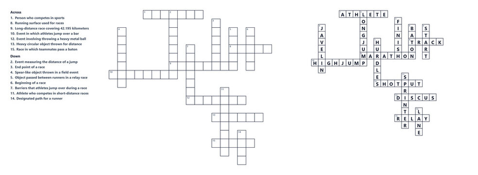 Track and Field Crossword Educational Worksheet