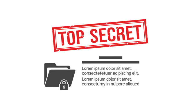 A concept illustration of a secure file folder with a "TOP SECRET" red rubber stamp, representing data privacy, confidentiality, and information security.