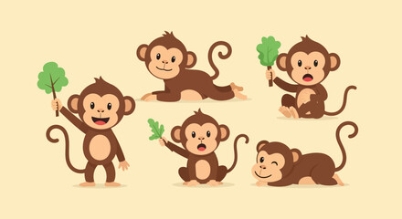 Obraz premium Cute cartoon monkey group.