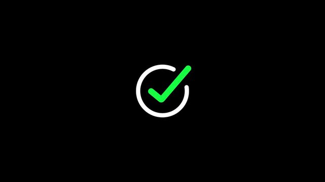 Checklist Success Confirmation Animation With Check Mark Icon, Chick mark animation on circle. tick mark symbol ok button animated on black background, with 4k video animation.