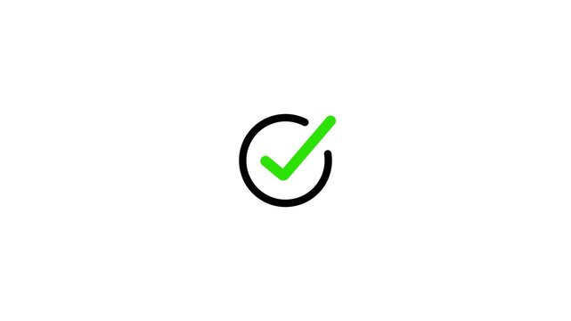 Checklist Success Confirmation Animation With Check Mark Icon, Chick mark animation on circle. tick mark symbol ok button animated on white background, with 4k video animation.