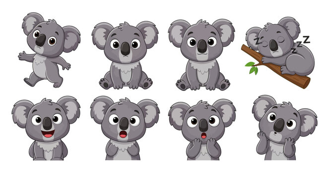 Cute Koala Cartoon Characters.