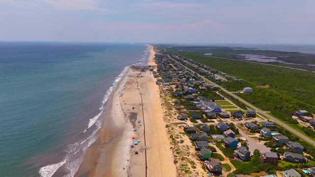 Aerial video Nags Head beach nourishment expansion project 2026