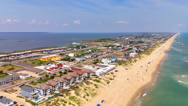 Aerial video Nags Head shores hotels and vacation rentals North Carolina USA