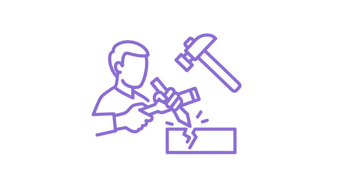 Illustration of a person using a hammer and chisel on a block.