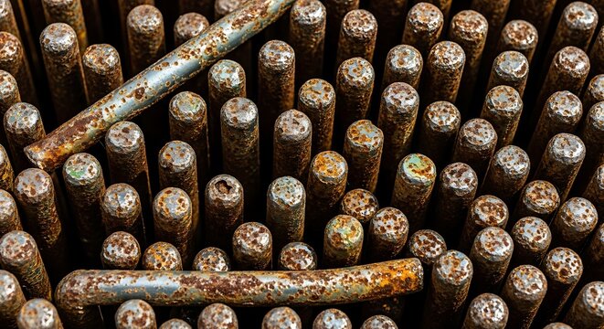 Close-up of Rusted Metal Nails and Screws in a Workshop.