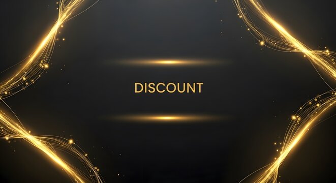 Elegant dark background with abstract golden light lines and sparkling particles, creating a luxurious and dynamic frame for text or products.