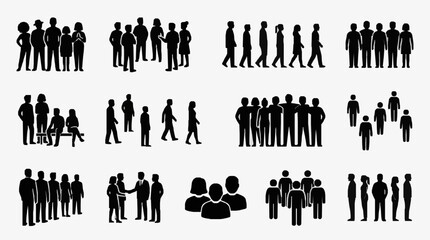 Obraz premium Silhouetted Groups of People in Various Social Scenes.