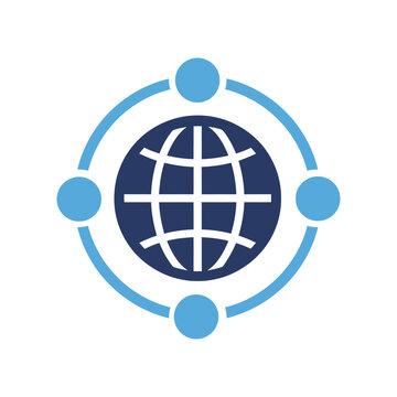 Global network connectivity icon with satellite nodes surrounding globe connectivity internet technology connection