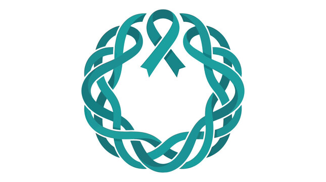 Elegant Teal Awareness Ribbon Vector for Ovarian Cancer, Cervical Cancer, and Sexual Assault Support