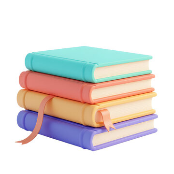 A stack of four colorful hardcover notebooks with ribbon bookmarks.