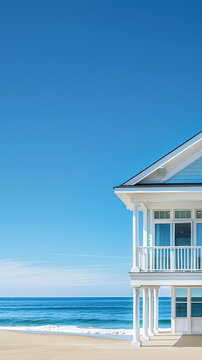 Beach House by the Sea on a Summer Day