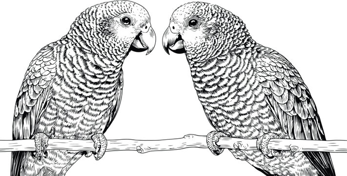Parrots icon vector pair sitting tropical birds with tropical