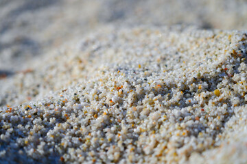 Macro texture of quartz sand grains on Is Arutas beach in Cabras, Sardinia, Italy © Alexandre ROSA