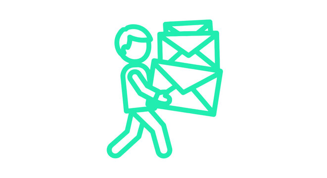 Person carrying large stack of envelopes illustration.
