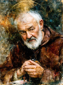 Elderly Saint in Prayer with Rosary AI Generative