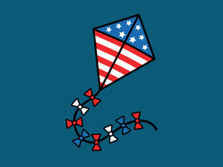 Obraz premium American Flag Kite Flying with Patriotic Ribbon Tail