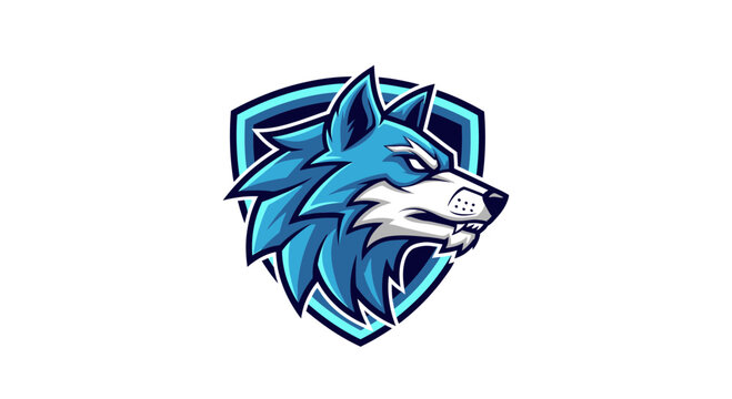 Aggressive blue wolf mascot emblem logo design vector