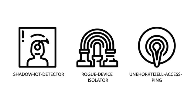 Cybersecurity icons for shadow io t detector rogue device isolator and unauthorized access ping with cybersecurity security detector isolator unauthorized protection internet technology