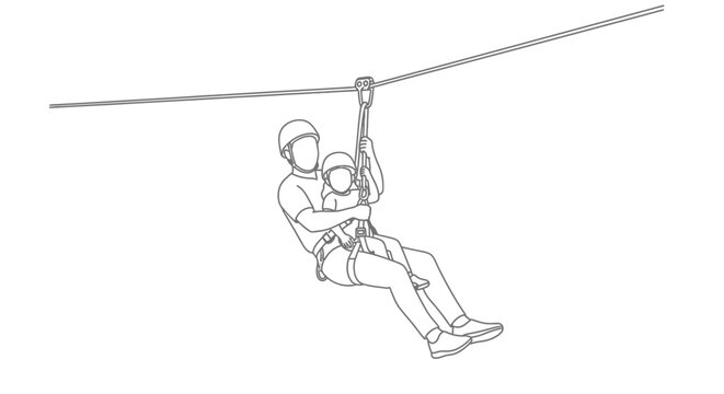 Illustration of zip line adventure with two people.