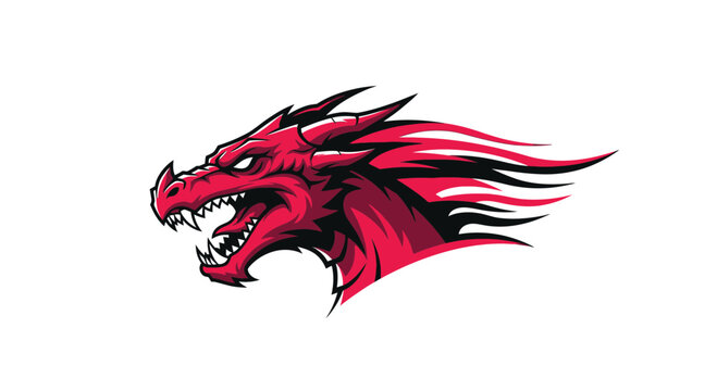 Aggressive red dragon head profile illustration fierce creature art