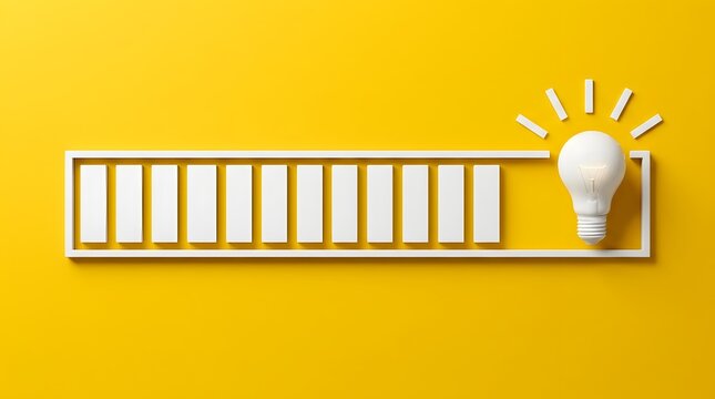 Progress bar loading glowing lightbulb for creative idea generation