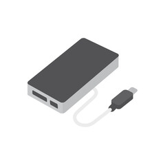 モバイルバッテリーのイラスト。充電ケーブル付きポータブル電源のフラットアイコン。Disaster prevention power bank illustration. Portable battery with charging cable icon. © eri