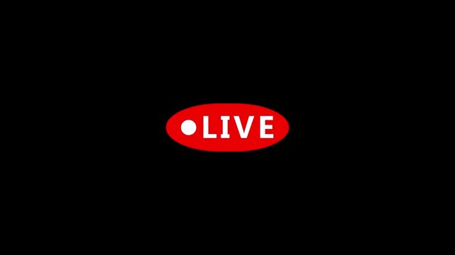 live text icon on black background red text label 4k video animation.
