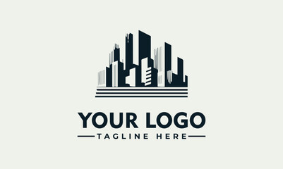 Obraz premium Modern City Skyline Minimalist Building Vector Logo Illustration Design Concept
